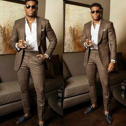 Coffee Slim Fit Men Suits for Wedding Prom 2 Piece Male Jacket with Pants Groom Tuxedo African Fashion Costume New Arrival X0909