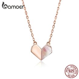 bamoer Floding Heart Shell Choker Necklace for Women 925 Sterling Silver Short Chain Neckalce Rose Gold Color Jewelry SCN330
