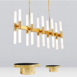 Chandeliers Gold Rectangular Chandelier Lighting Modern For Dining Room G9 AC 110V 220V Ceiling Frosted Acrylic Tube