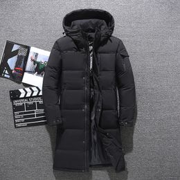 Mens Winter Thickened Down Jacket Warm Down Outwear Coat Male Fashion Long White Duck Hooded Down Parkas Plus Size 5XL