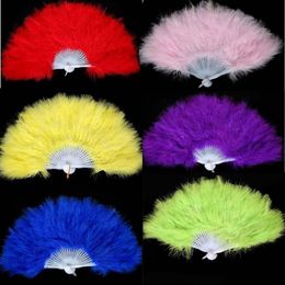 2021 Folding 21-Staves Handmade Marabou Feather Fan Feather Craft for Party Dancing Wedding Decoration