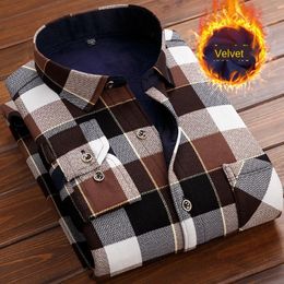 Men's Casual Shirts Autumn Winter Men Fleece Warm Thermo Shirt Male Slim Fit Print Long Sleeve Plus Size 5XL Thermal Thick Pl2217