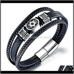 Charm Bracelets Jewelrymens Punk Ceremony Pentagram Steel Ring Braided Leather Bracelet Boys Christmas Gift Drop Delivery 2021 Cicua