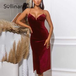 Sollinarry Sexy bandage slip black summer dress women Elegant velvet sheath ladies dresses High waist sheath backless vestidos 210709