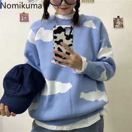 Nomikuma Korean Sweet Cloud Women Sweater Long Sleeve O-neck Knitted Pullover Autumn Winter New Causal Knitwear Tops 6C235 210427