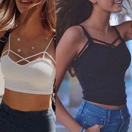 Sexy Crop Top Women Pad Bra Women's Modal Fashion Solid Colour Elastic Camisole Soft Solid Colour Ladies Tank Top Streetwear Tops X0507