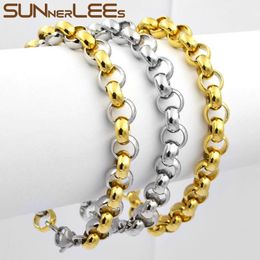 Fashion Jewellery 3mm~9mm Mens Womens Rolo Link Chain Silver Colour Gold Plated Stainless Steel Bracelet SC43 B Link,