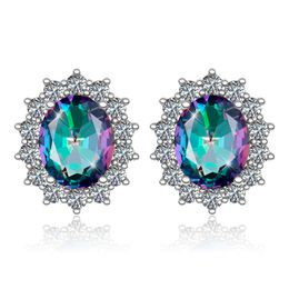 Rainbow Topaz Silver Earrings Stud For Women Mystic Topaz Jewellery Oval Gemstones With Zircon Bohemia Pendientes Recommend