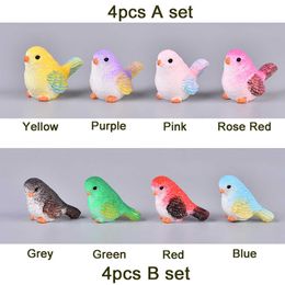 4 Pcs/set Resin Home Ornament Cute Little Birds Animal Model Figurine Glass Decor Miniature Craft Garden DIY Accessories Y0910