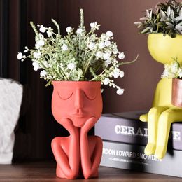 Human Face Resin Flower Pot Resin Succulents Plant Pot Abstract Flower Pot Desktop Vase Landscape Character Portrait Home Decor 210615