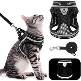 Breathable Cat Collars Harness Leash Escape Proof Pet Clothes Kitten Puppy Dogs Vest Adjustable Easy Control Reflective item