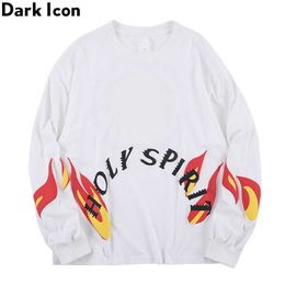 Holly Spirit Tshirt Men Long Sleeved Hip Hop T-shirts Streetwear Men's Tee Shirts Cotton White 210603