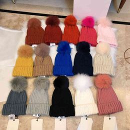 2021 Brand Winter Warm Plush Ball Solid Cute Beanie Women's Convenient Fashion Pullover Knitted Hat G