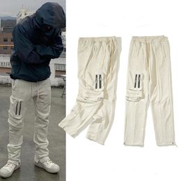 Men's High Street Big Pocket Drawstring Pants Overalls Patchwork Grey Loose Trousers Hiking Regular Fit Superior Casual Pant