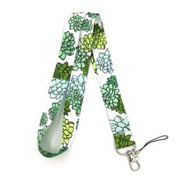 10pcs Green flowers simple Neck Lanyard keychain Mobile Phone Strap ID Badge Holder Rope Key Chain Keyrings Accessories Gifts