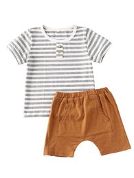 Clothing Sets 6M-3Years Born Baby Striped Cotton T-Shirt Solid Shorts Pants Boy Girl Summer Spring Fall Outfit Clothes Set