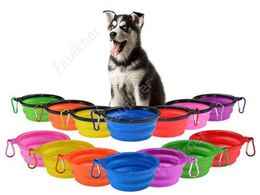 Pet Bowls Silicone Puppy Collapsible Bowl Pet Feeding Bowls with Climbing Buckle Travel Portable Dog Food Container sea shipping DAF266