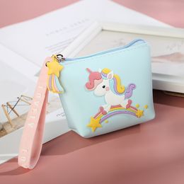 Coin Purse Earphone Holder Key Chains Ring Cartoon Silicone Animal Unicorn Pattern Keychains Cute Bag Pendant Car Keyrings Charm Gifts