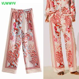 Women Pants Red Print Oversized Wide Leg Woman Summer Patchwork Straight High Wasit Streetwear Trousers 210430