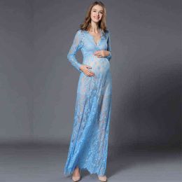 Maternity Fancy Lace Maternity Dress Shooting Photo Summer Dress Pregnant Women Maternity Photography Props Maxi Dresses G220309