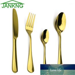 JANKNG 4-Pcs Stainless Steel Cutlery Set Gold Colored Knife Fork Flatware Set Gift Dinnerware Sets Kitchen Tableware Silverware1 Factory price expert design