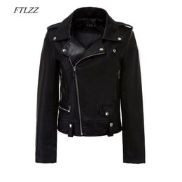 Women Autumn Black Faux Soft Leather Jacket Coat Zipper Basic Turn-down Collar Motorcycle Punk Outerwear 210430