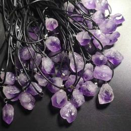 Natural Crystal Pendant Amethyst Rough Stone Necklace with leather rope