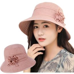 Sun Hats For Women Summer Bucket Hat Wide Brim Anti-UV Caps Solid Color Bob Bone Outdoor Fishing Cap