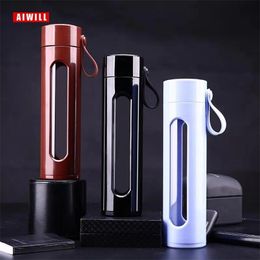 AIWILL Glass Water Bottle Portable double cup lid creative Philtre office men women heat vehicle 500ml 211122