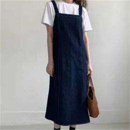 Preppy Style Blue Casual Denim Chic Stylish Femme Loose Straight Cowboy Overalls Long Dresses Vestidos 210525