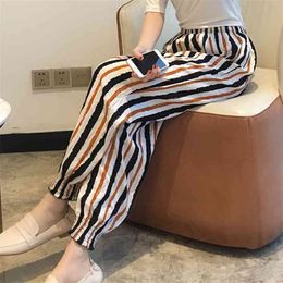 Summer Style Women Pants Plus Size Elastic Waist Loose Print Ankle-length Cotton Female Holiday Casual Harem D66 210512