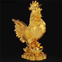 WSHYUFEI Golden Chicken Decoration Gold Plating Lucky Cock Resin Statue Living Room TV Cabinet Figurines Chinese decorations 211108