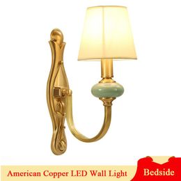 Wall Lamps American H65 Copper Fabric Lampshade Bedside LED Lamp European Aisle Corridor Study Bedroom Home Deco Light Fixtures