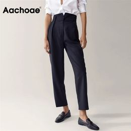 Aachoae Women Chic Black Pants High Waist Elegant Long Trousers Zipper Fly Lady Pencil Office Wear Bottoms Pantalon Femme 211115