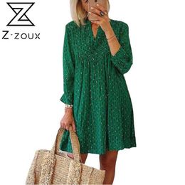 Women Dress V-neck Long Sleeve Printing Dresses Vintage Plus SIze Green Summer Fashion Sexy 210524