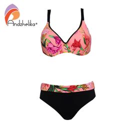 Andzhelika Floral Print Plus Size Bikini Sets Sexy Push Up Swimsuit Two Pieces Swimwear Women 2021 Beach Bathing Suits Y0820