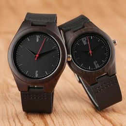 Lovers Gifts Luxury Royal Ebony Wood Watch Mens Fashion Wooden Women Dress Clocks Male Genuine Leather Valentine's Day Relojes X0625