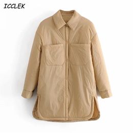 Za Women's Jackets Oversize Parkas Thin Coats Khaki Shirt Long Femme BF Sleeves Big Pockets Outerwear Mujer Large 211018