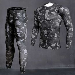 Men's Camouflage Thermal underwear set Long johns winter Thermal underwear Base layer Men Sports Compression Long sleeve shirts 211108