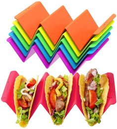 Colourful Taco Holders, Premium Large Tacos Tray Plates Holds Up to 3 or 2 Each, PP Health Material Very Hard and Sturdy, RRD10864