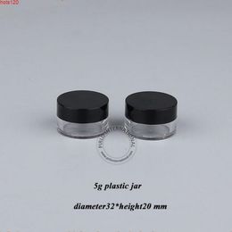 50pcs/Lot Promotion 5g Plastic Facial Cream Jar Black Cap 5ml Eyeshadow Small Container Refillable Mini Sample Packaginghood qty