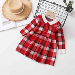 Gooporson Autumn Kids Dresses for Girls Cute Plaid Knit Sweater Long Sleeve Princess Dress Vestidos Winter Warm Children Costume 210715