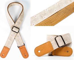 High quality 3 pieces ukulele straps stock uku-belt cotton guitar-strap belts linen material with leather head ukelele strap belt