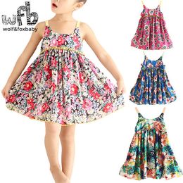 Retail 2-8years Cute Cotton Princess Dress Sling Sleeveless Clothing Baby Girl Korean Floral Spring Summer Fall Q0716