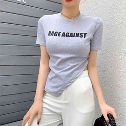 Korean styleS ummer est Fashion Letter printing irregular Women Casual Short Sleeve T-Shirt Tops 210507