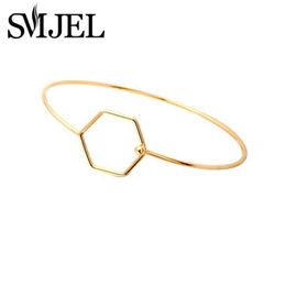 Smjel New Fashion Minimalist Hexagon Bracelet & Bangles for Women Geometric Bangle Birthday Gifts G032 Q0719