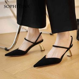 SOPHITINA Pointed Toe Female Shoes Summer Two Wear Thick Heel Shoes High Quality Fashion Leather Cover Toe Women's Sandals AO618 210513