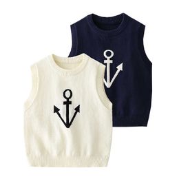 Anchor Boys Sweater Vests Fall Clothes For Kids Girls Knitwear Children's Clothing Pullover Cotton Y1024
