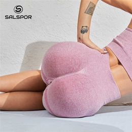 SALSPOR Sexy Bubble Butt Fitness Push Up Short Leggings Women High Waist Trouser Leggins Stretch Female 211204