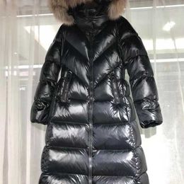 Fit -25 Cold Winter Over The Knee Long Duck Down Coats Female Thicker Warm Fur Real Hooded Parkas With Belt wy335 211126